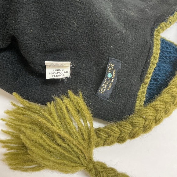 Nepal Chullo 100% Wool Hat Pom Braid Handmade Fleece Liner Knit Ski Cap Vintage - Picture 9 of 13